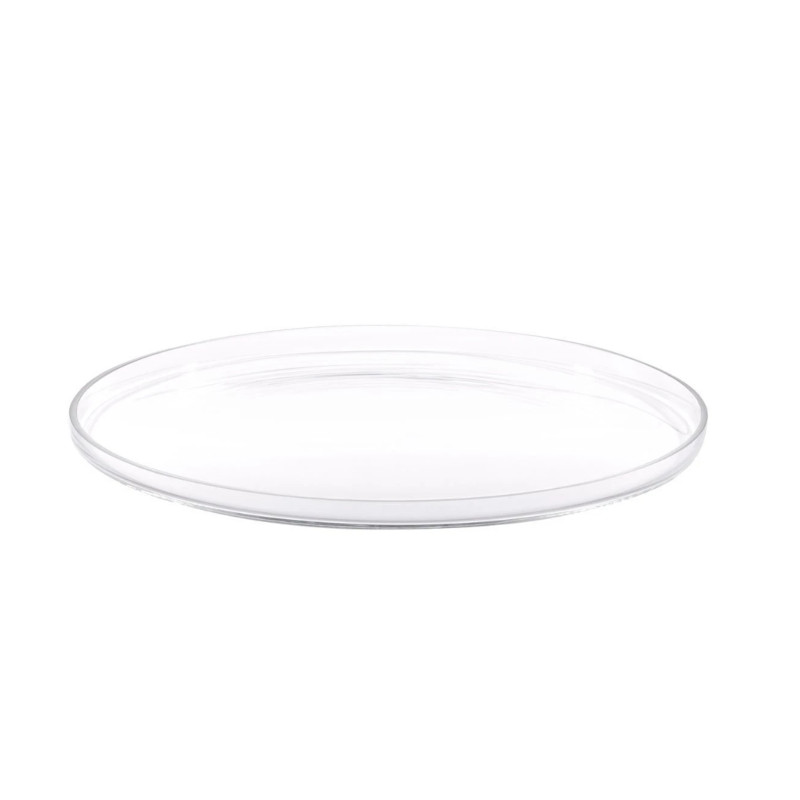 Piatto in vetro soffiato per dolci e torte. Diametro 26 cm. Vista frontale inclinata